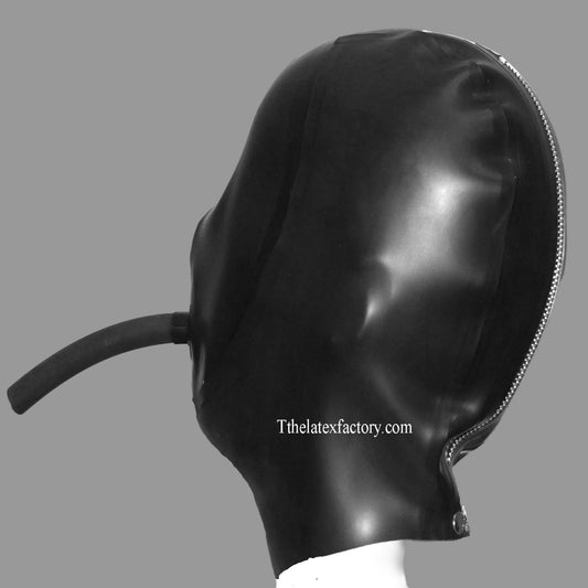 latex hood with large back zip