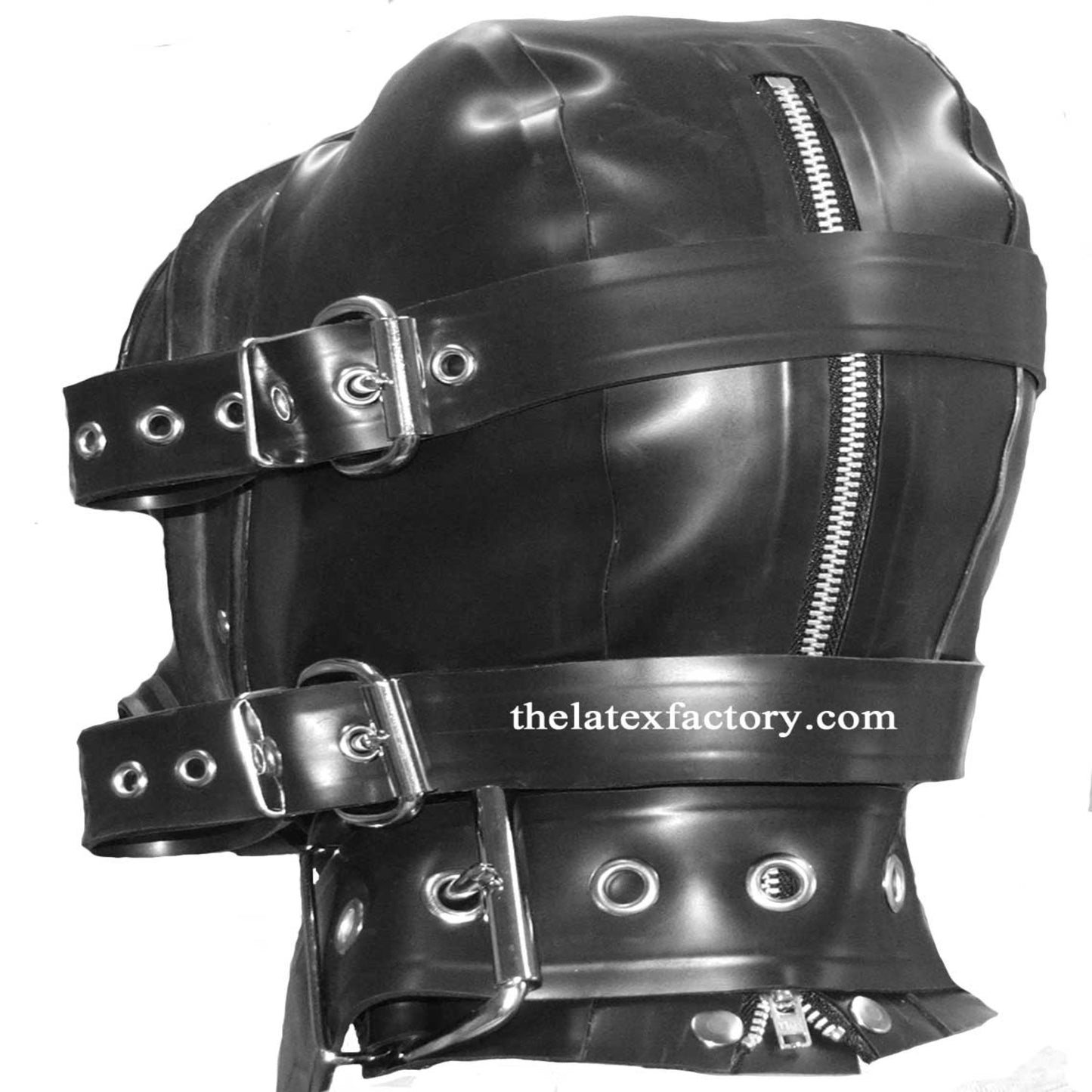 back view latex gas mask hood made in uk