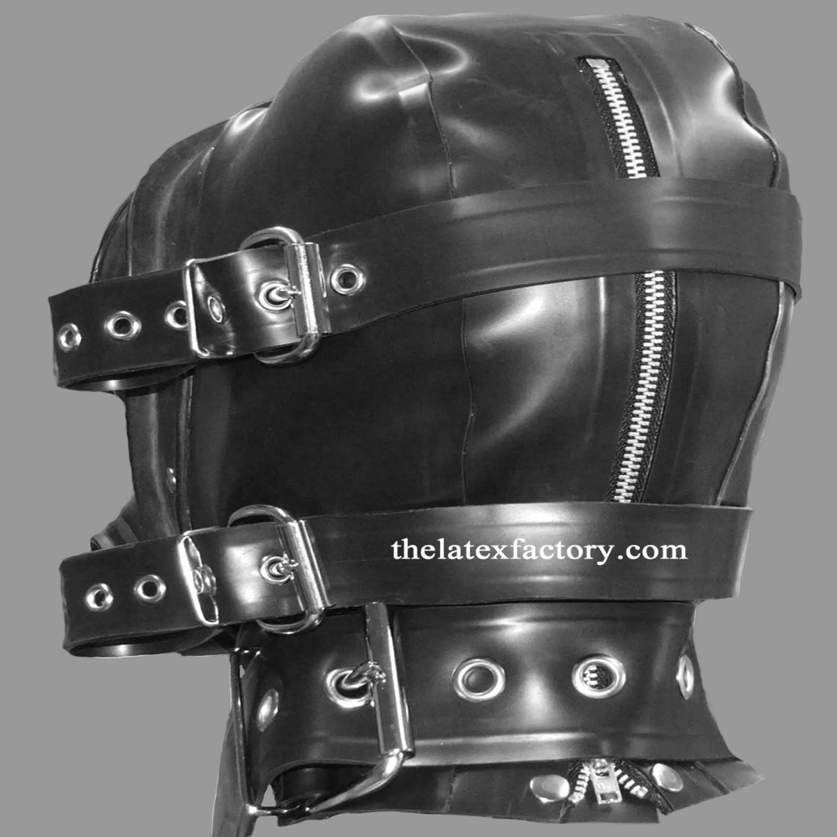 back view latex gas mask hood made in uk
