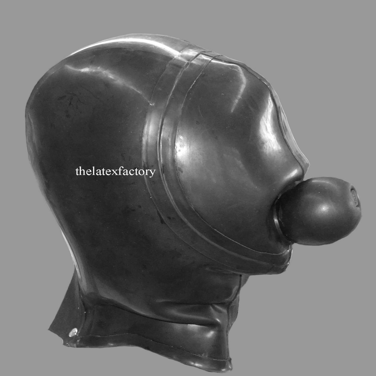 Inside view of inflatable latex hood, showing internal construction