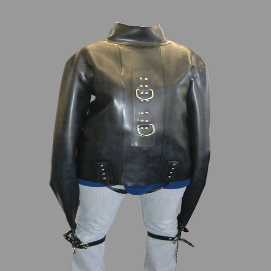 front view straight jacket heavy thick latex rubber