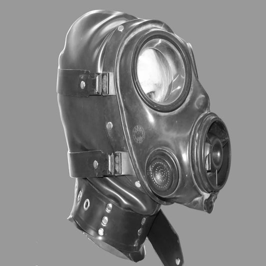 hand made latex back on gas mask hood