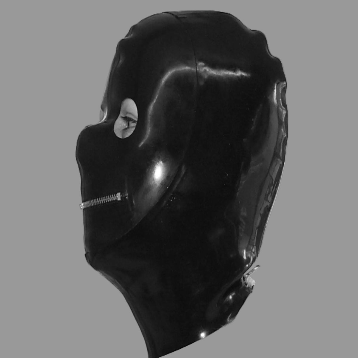 Black rubber hood with zipper