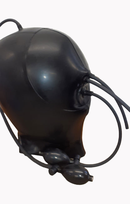 inflatable latex hood with nose pipes and breathing tube
