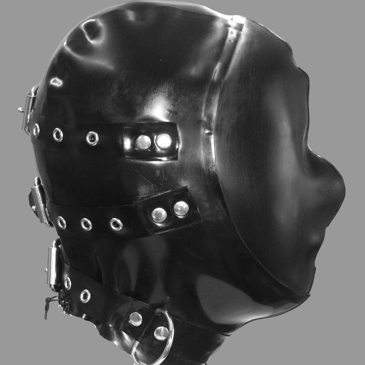 bondage belted bondage hood with no eye holes