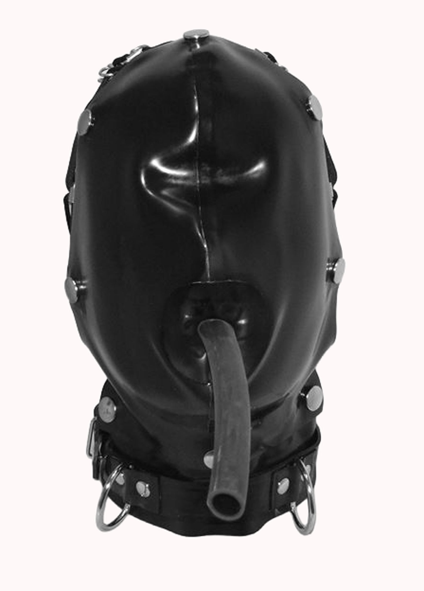 Latex Bondage Hood with Removable Front Cover and Tie Back