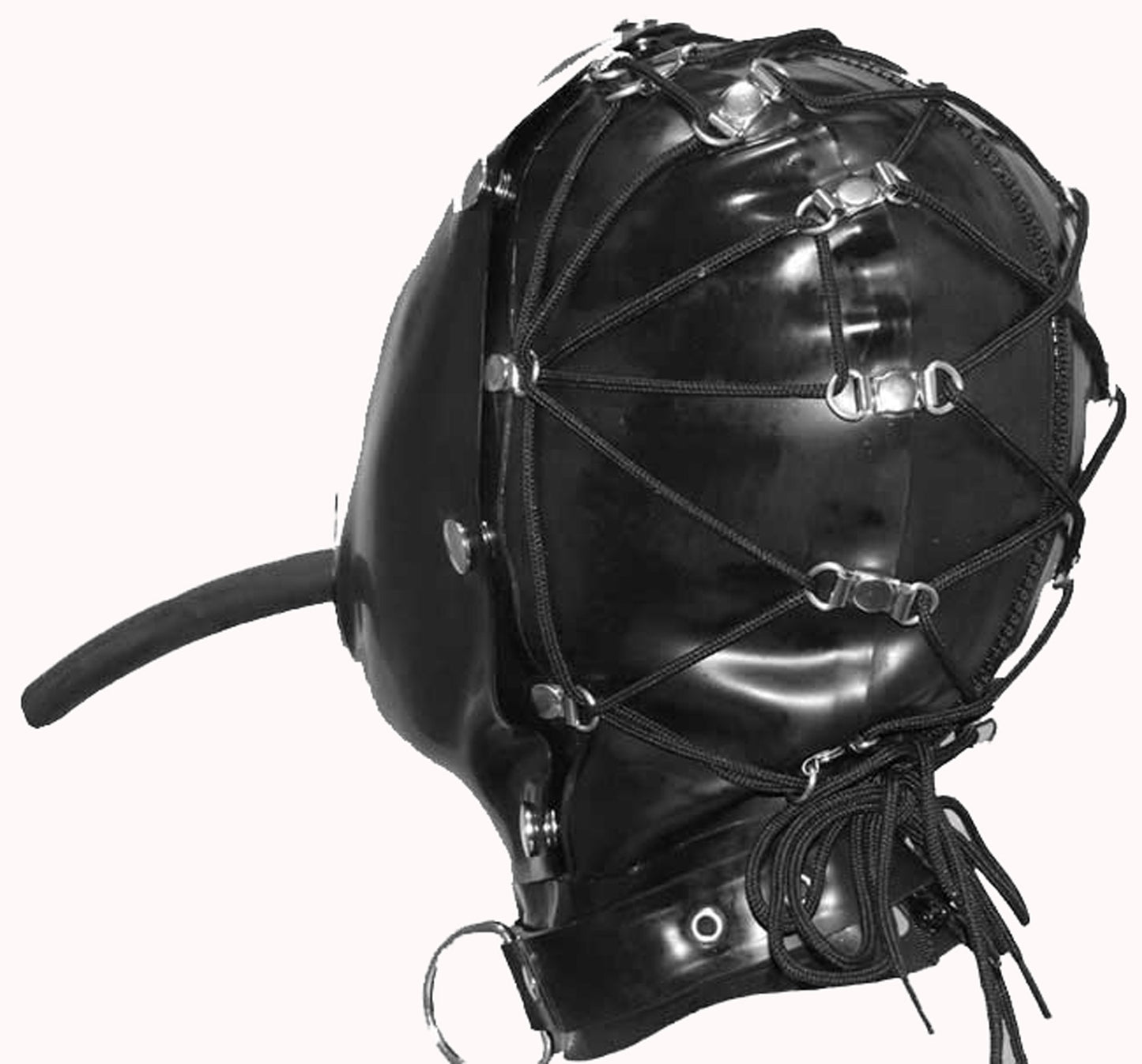 Latex Bondage Hood with Removable Front Cover and Tie Back