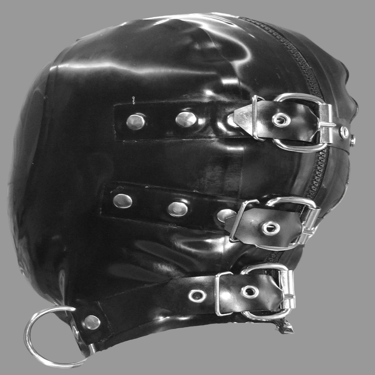 3 belted bondage latex hood