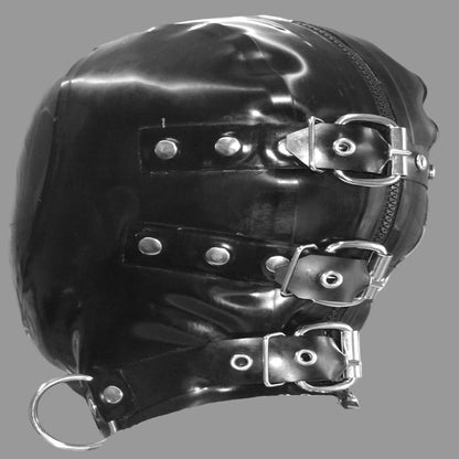 3 belted bondage latex hood