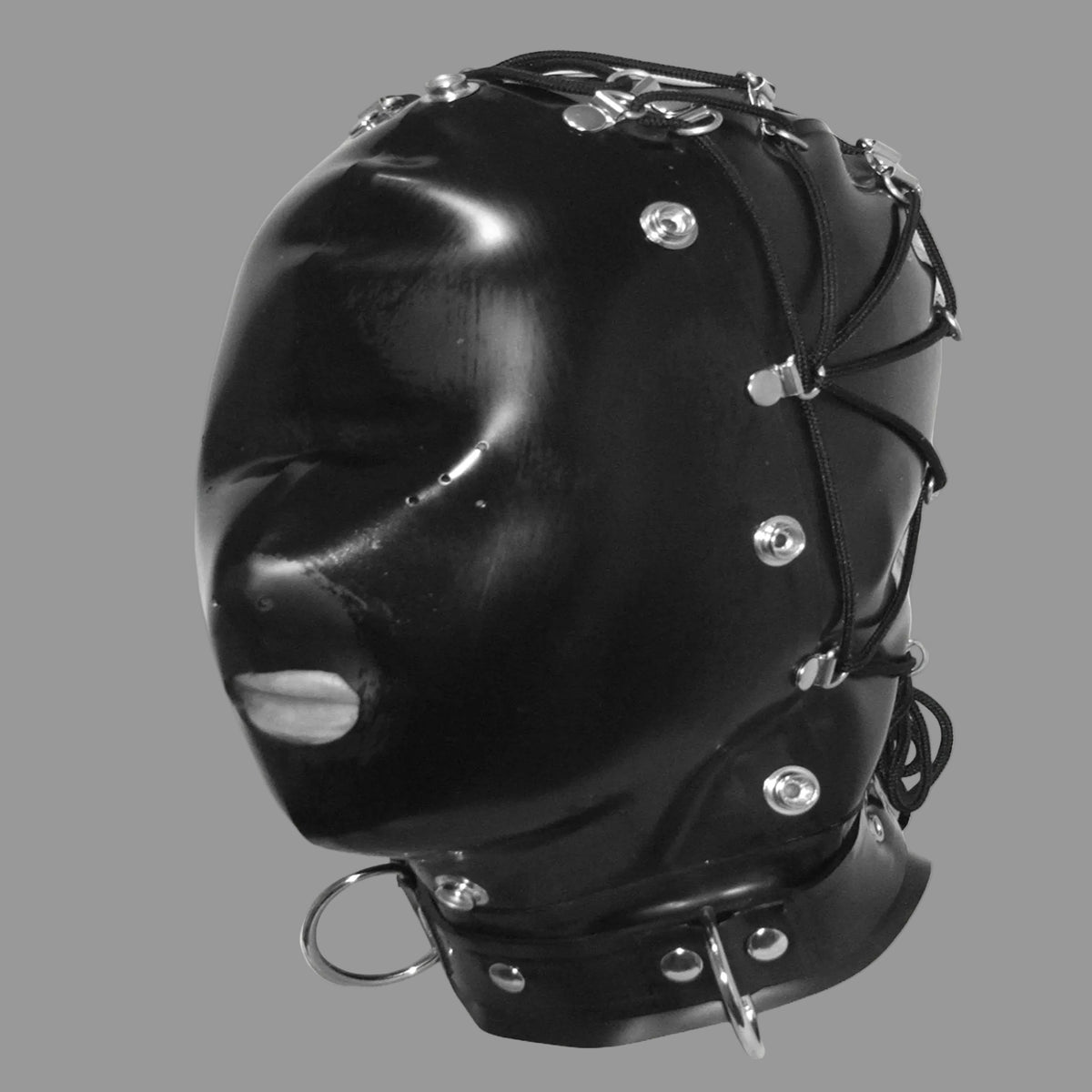 bondage latex hood with front off