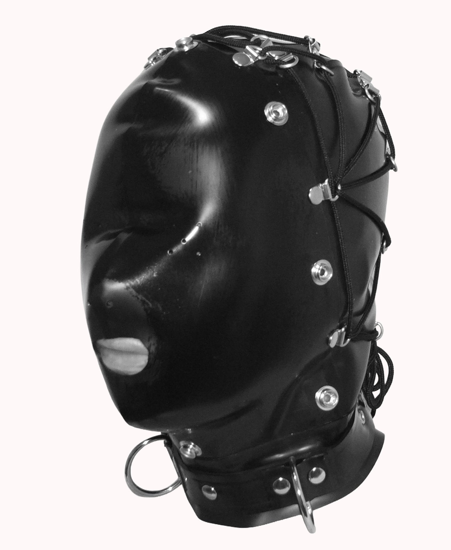 Latex Bondage Hood with Removable Front Cover and Tie Back