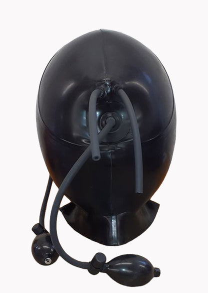 latex hood with nose pipes inflated 